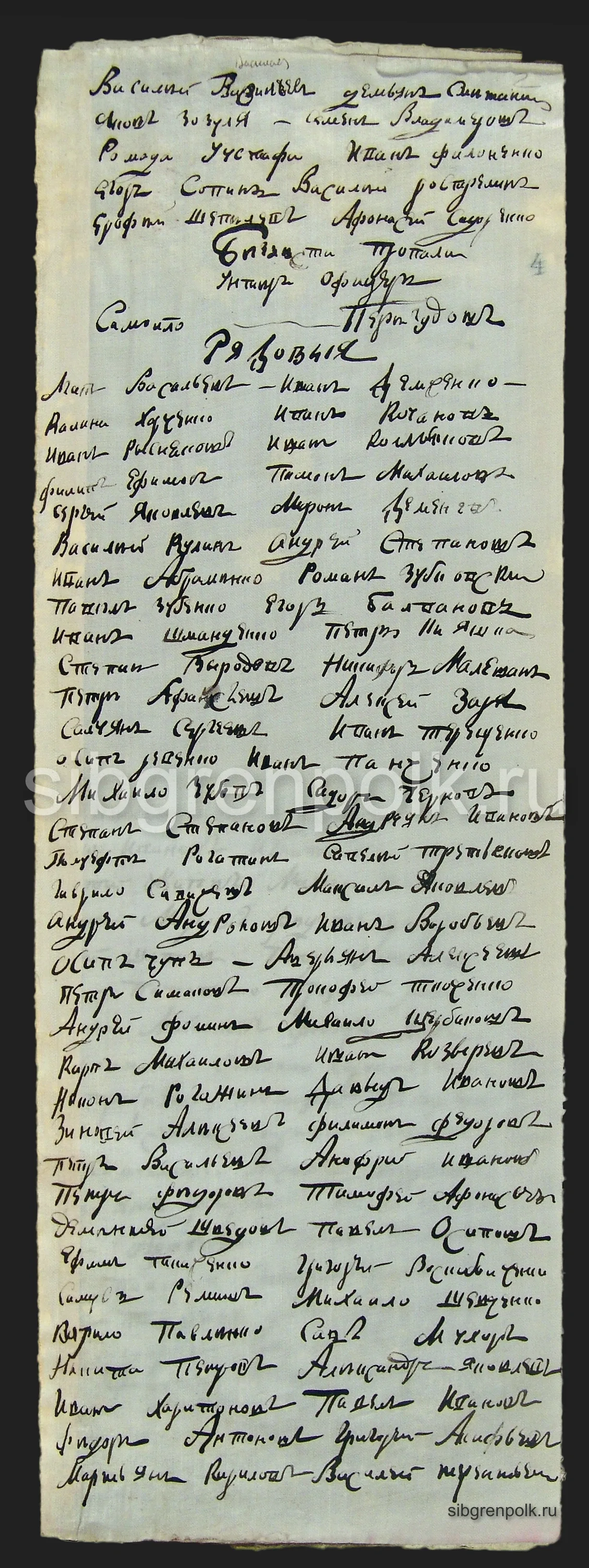 Списки нижних чинов Сибирского гренадерского полка августа 30-го числа выключенных убитыми и без вести пропавшими во время сражения с французами при с...