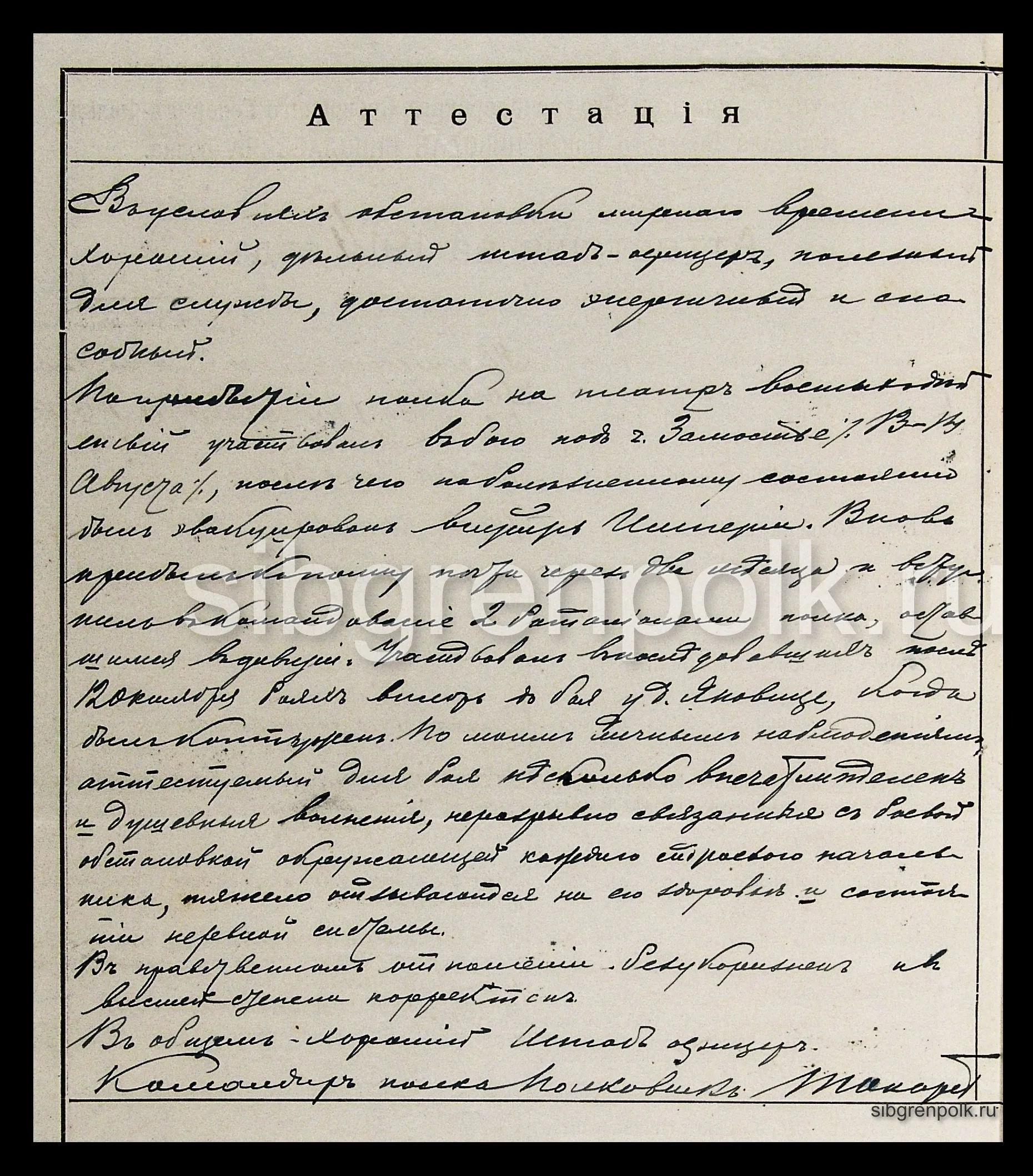 Аттестационные материалы за 1914 год на командиров батальонов 9-го гренадерского Сибирского полка подполковников Антоновича Петра и Рогойского Петра-Игнатия-Флориана утвержденные командиром полка Токаревым В.Н. (РГВИА)