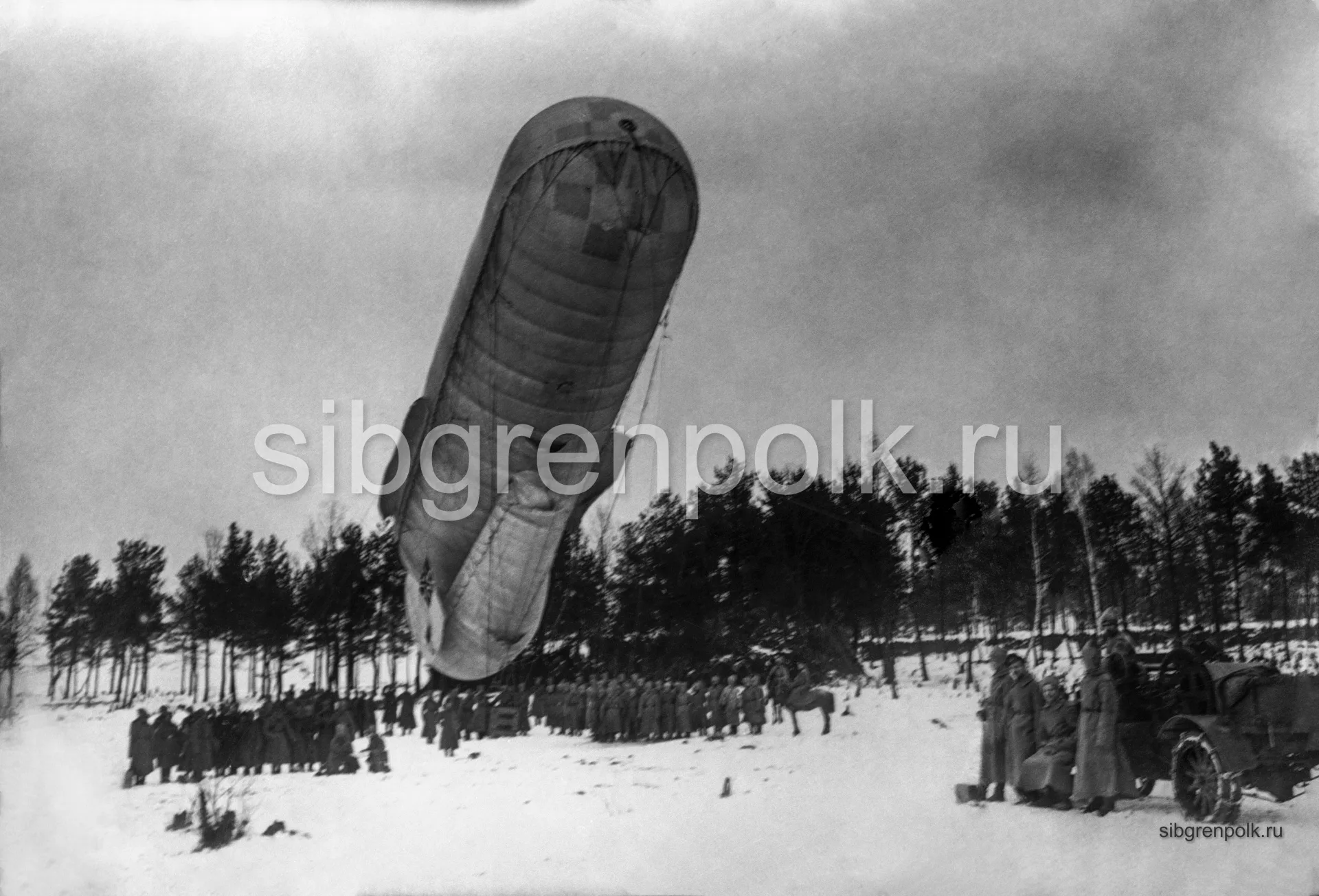 Корпусной наблюдатель-аэростат, д. Подлиски, 12 января 1915 г. (РГАКФД)