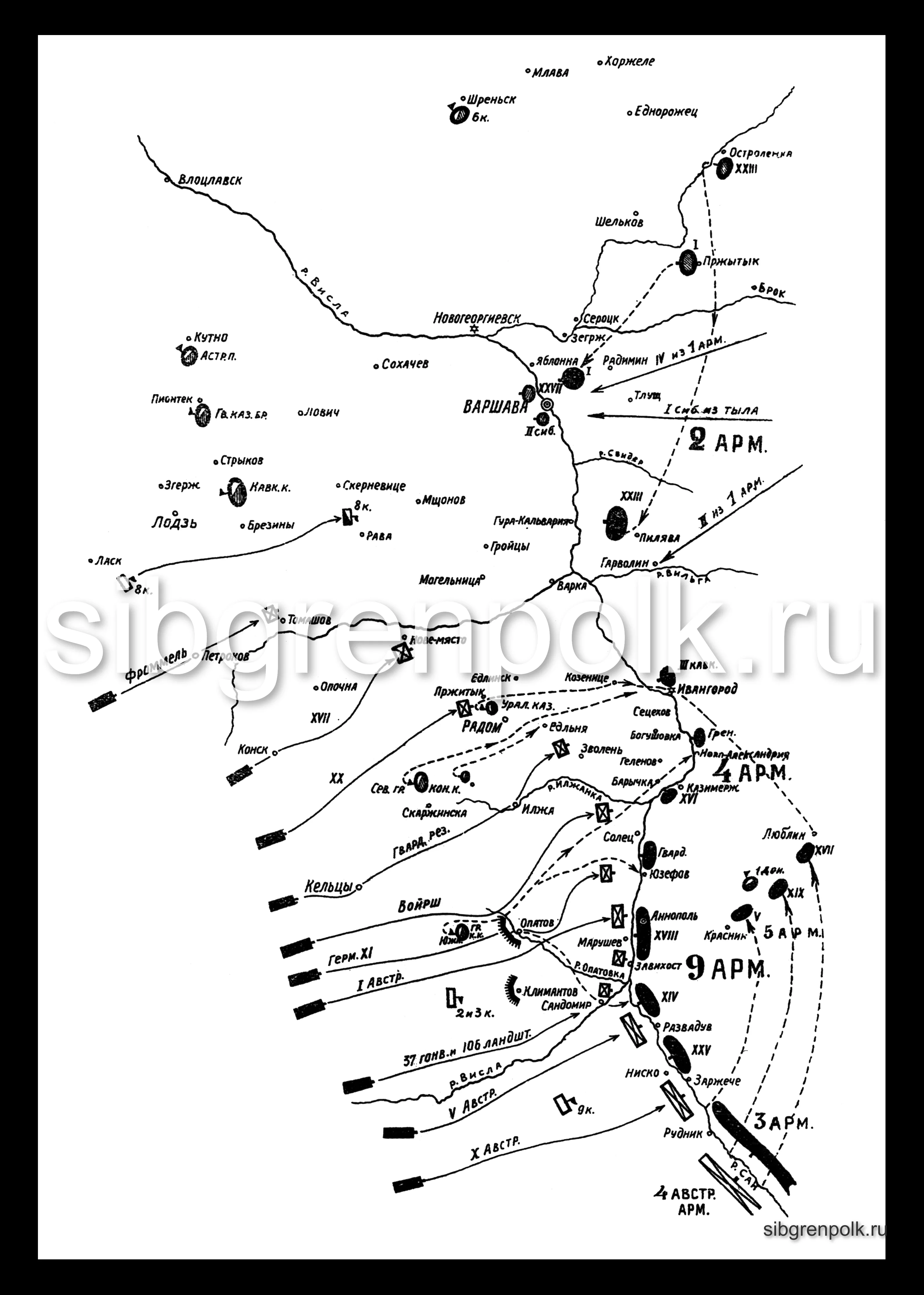 Схема Варшавско – Ивангородской операции 19/2 октября - 25/8 октября 1914 г.